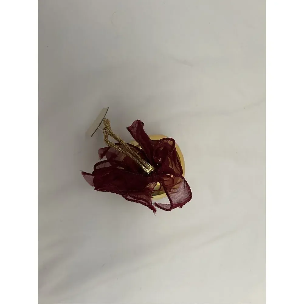 NWT Pottery Barn Jingle Bell Gold Brass With Red Bow Ornament 3